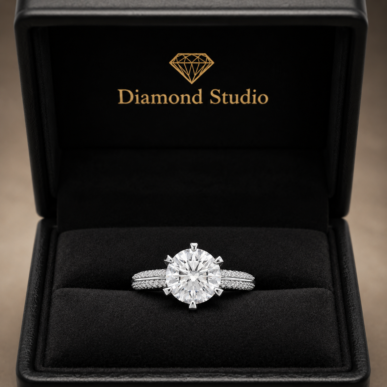 Daria 4.75 Carat Round Cut Pave 6 Prong Engagement Ring