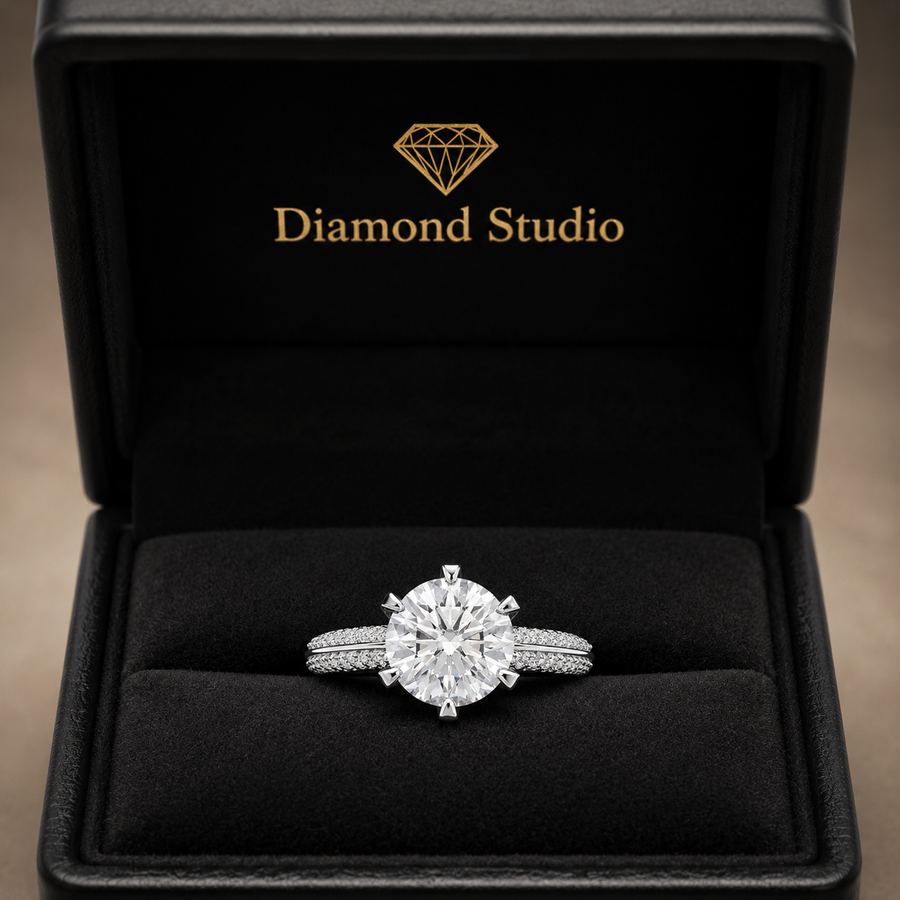 Daria 4.75 Carat Round Cut Pave 6 Prong Engagement Ring