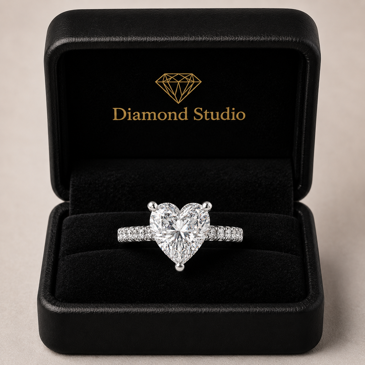 Karina 2.3 Carat Heart Cut Pave 6 Prong Engagement Ring