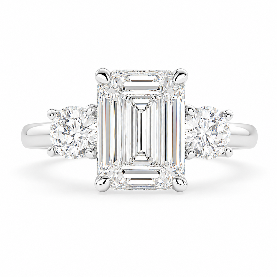 Hana 4.2 Carat Emerald Cut 3 Stone Engagement Ring