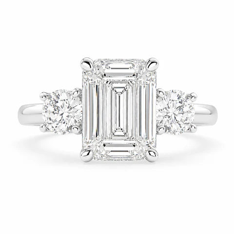 5 CT Hana Emerald Cut Lab-Grown Diamond Three-Stone Engagement Ring