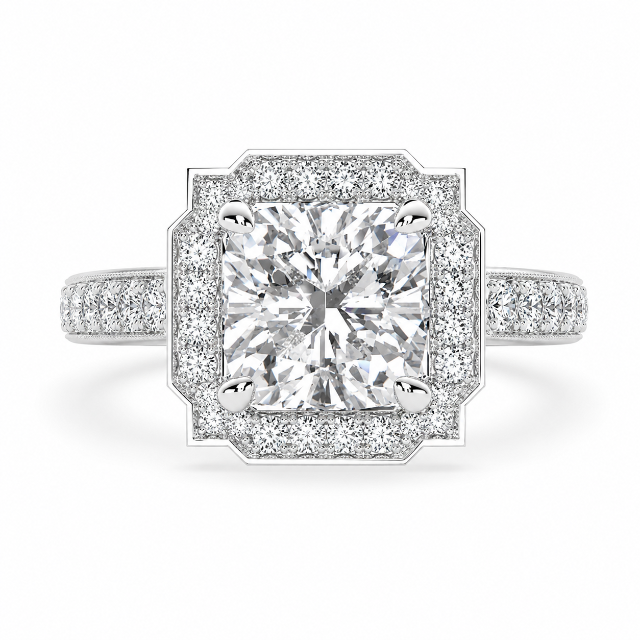 Amalia 4.5 Carat Cushion Cut Halo Pave Engagement Ring