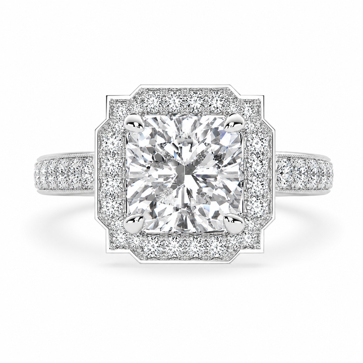 Amalia 4.5 Carat Cushion Cut Halo Pave Engagement Ring