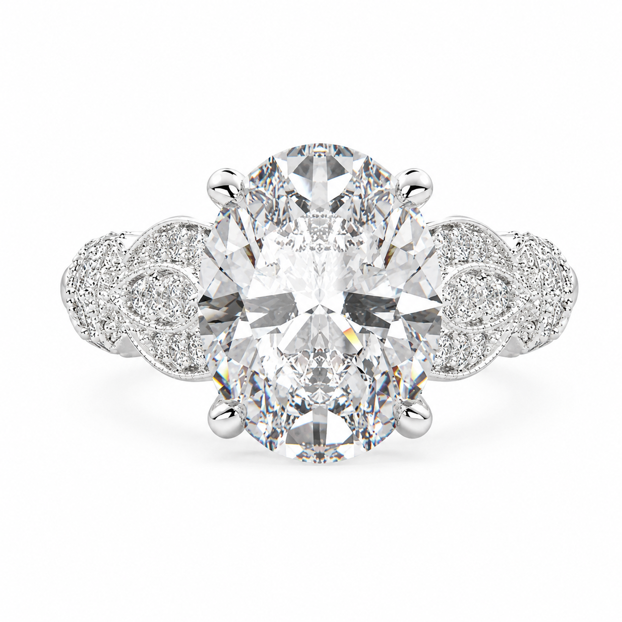 Nadia 1.15 Carat Oval Cut Pave Milgrain Engagement Ring