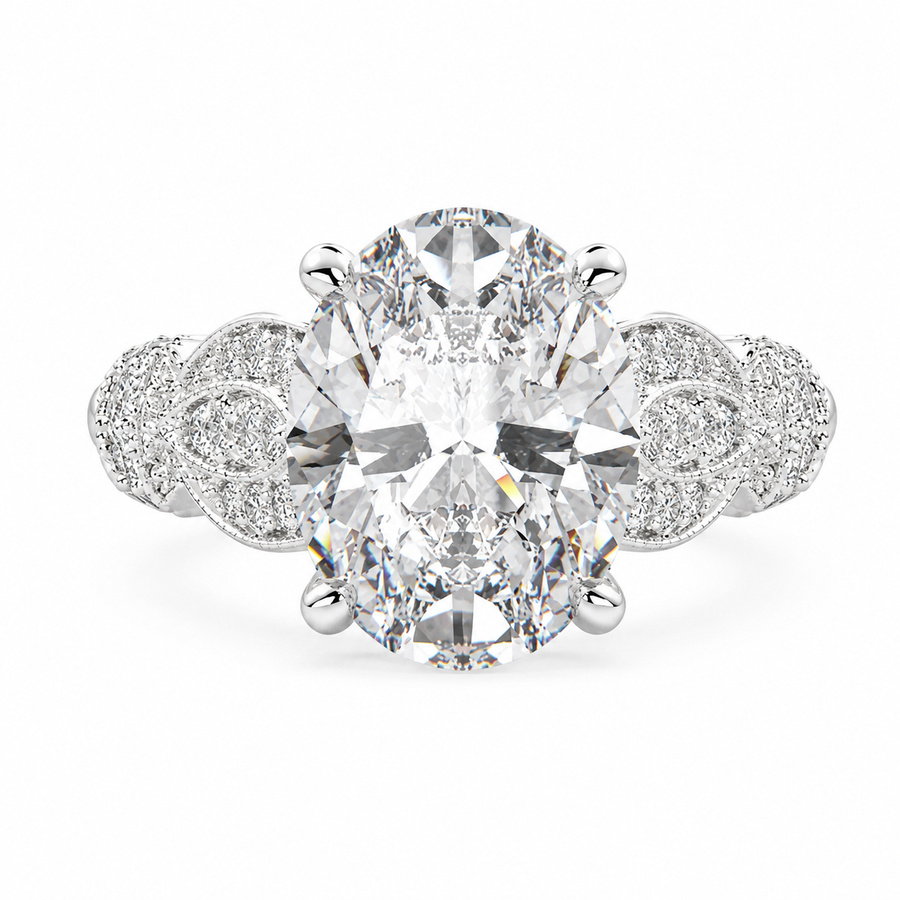 Nadia 1.15 Carat Oval Cut Pave Milgrain Engagement Ring