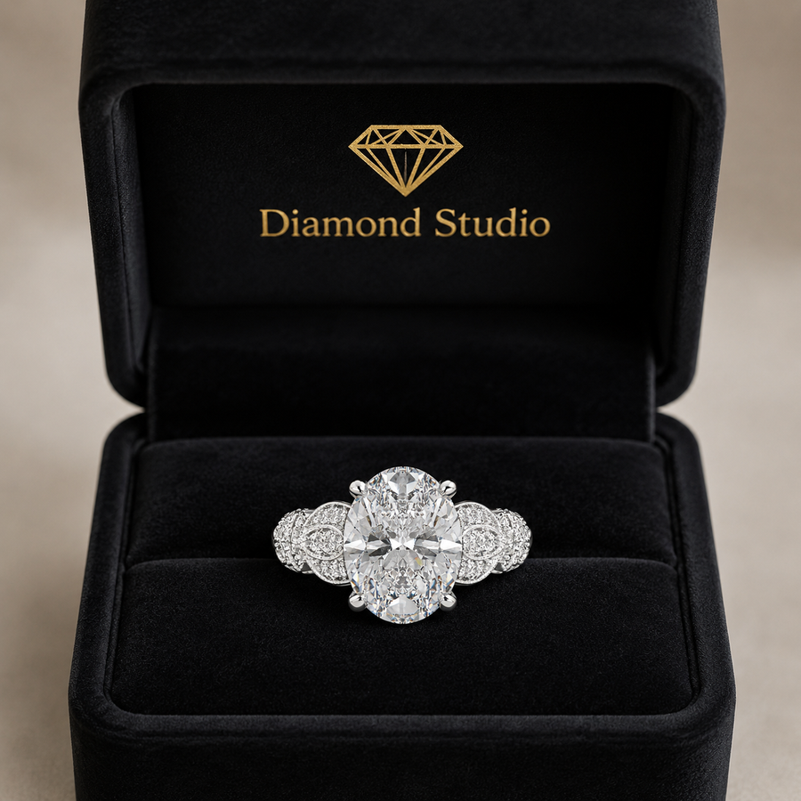 Nadia 1.15 Carat Oval Cut Pave Milgrain Engagement Ring