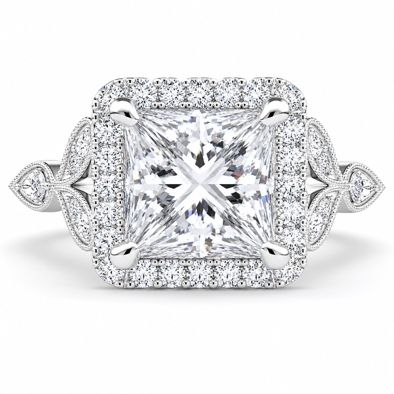 Ada 4.35 Carat Princess Cut Halo Pave Engagement Ring
