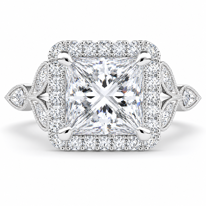Ada 4.35 Carat Princess Cut Halo Pave Engagement Ring