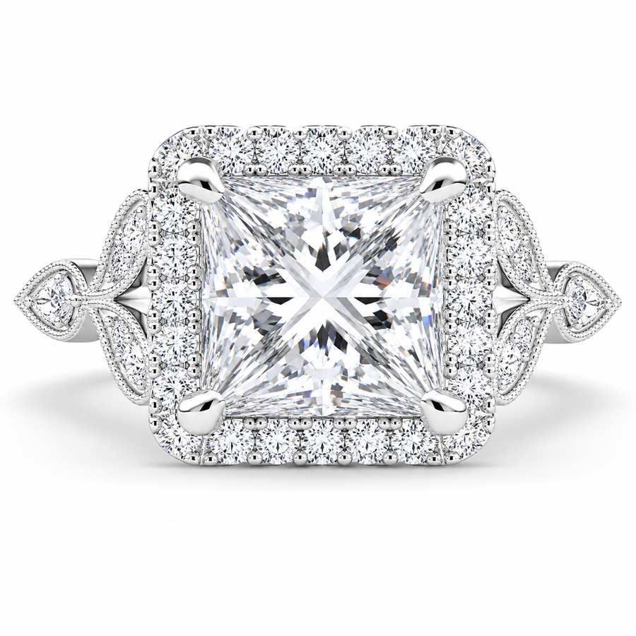 Ada 4.35 Carat Princess Cut Halo Pave Engagement Ring