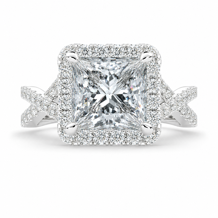 Ophelia 4.35 Carat Princess Cut Pave Halo Split Shank Engagement Ring
