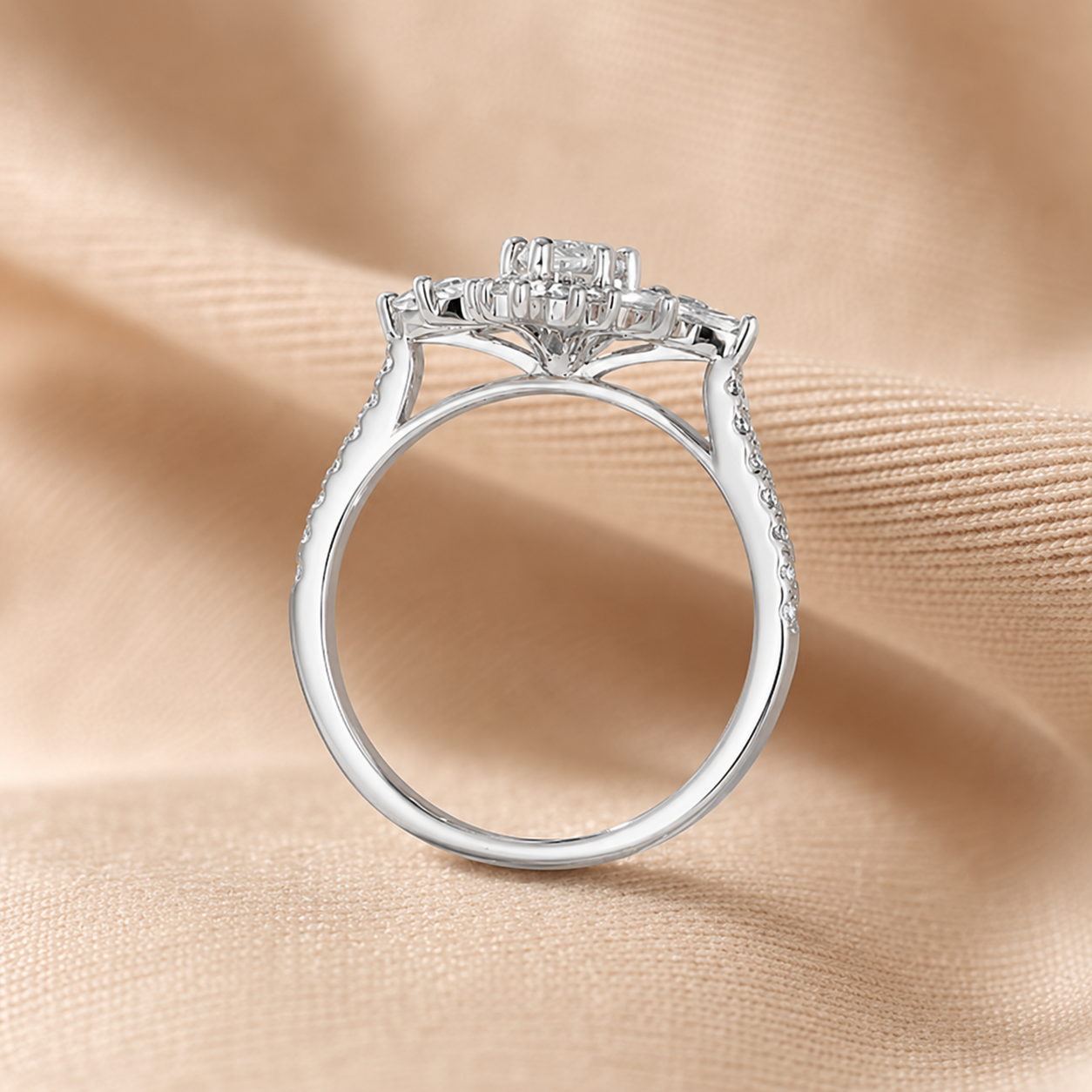 2.79 CT Vintage Marquise Lab-Grown Diamond 2PCS Bridal Set in 18K White Gold – Halo Floral Half Eternity Wedding Ring Design