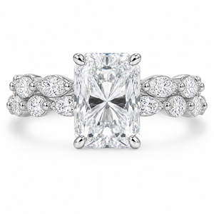 4.00 CT Radiant Cut Lab-Grown Diamond 2PCS Hidden Halo Bridal Set in 14K White Gold – Marquise Full Eternity Wedding Band Design