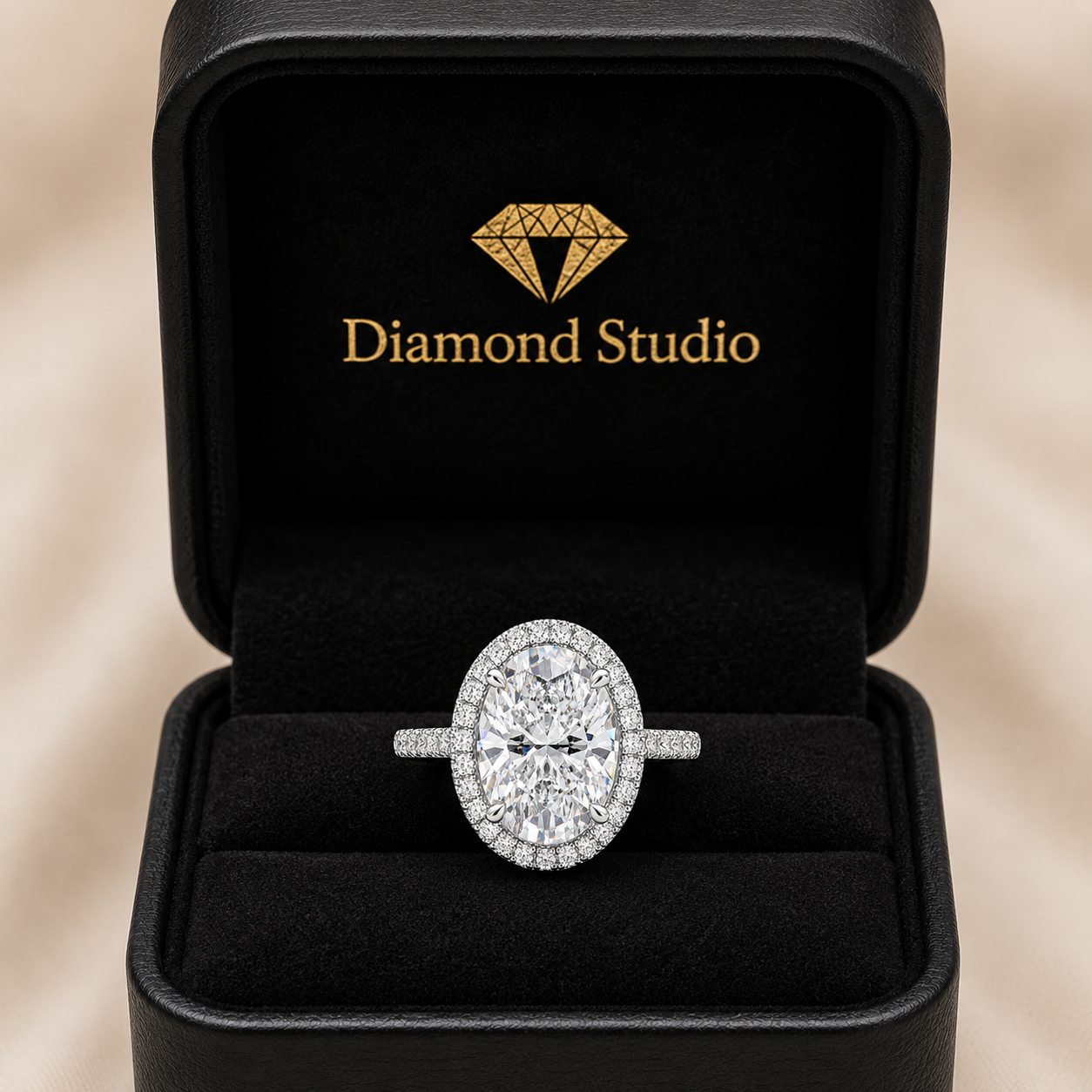 Bianca 3.5 Carat Oval Cut Halo Pave Engagement Ring