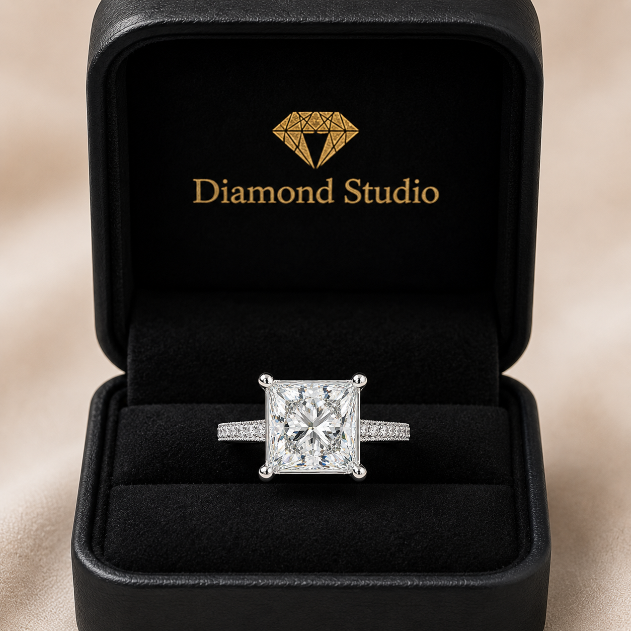 Martina 4.75 Carat Princess Cut Pave Engagement Ring