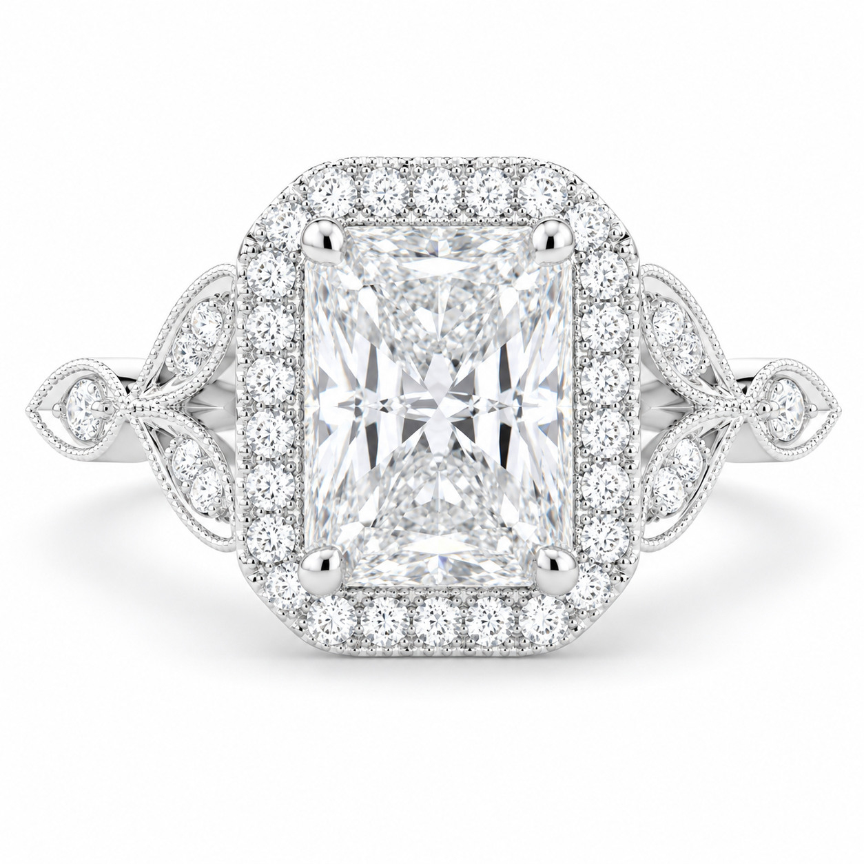 Ada 3.35 Carat Radiant Cut Halo Pave Engagement Ring