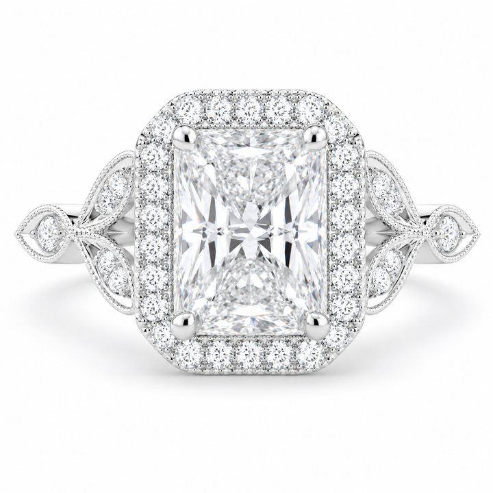 VS1 D Lab Grown Diamond Halo Pave Radiant Ring
