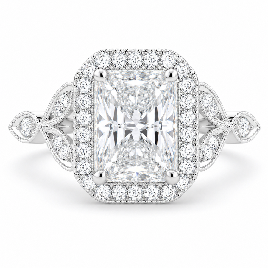 Ada 3.35 Carat Radiant Cut Halo Pave Engagement Ring