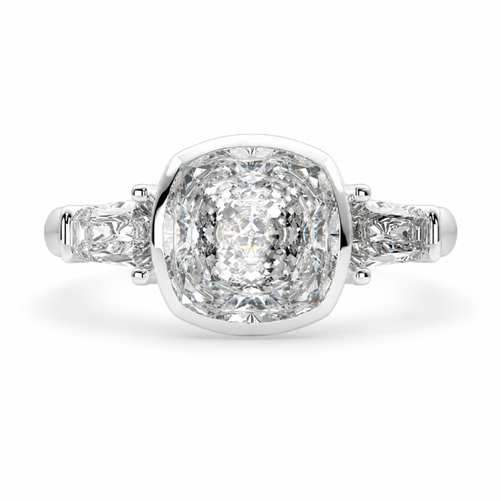 Emilia 3.5 Carat Cushion Cut Trilogy 3 Stone Engagement Ring