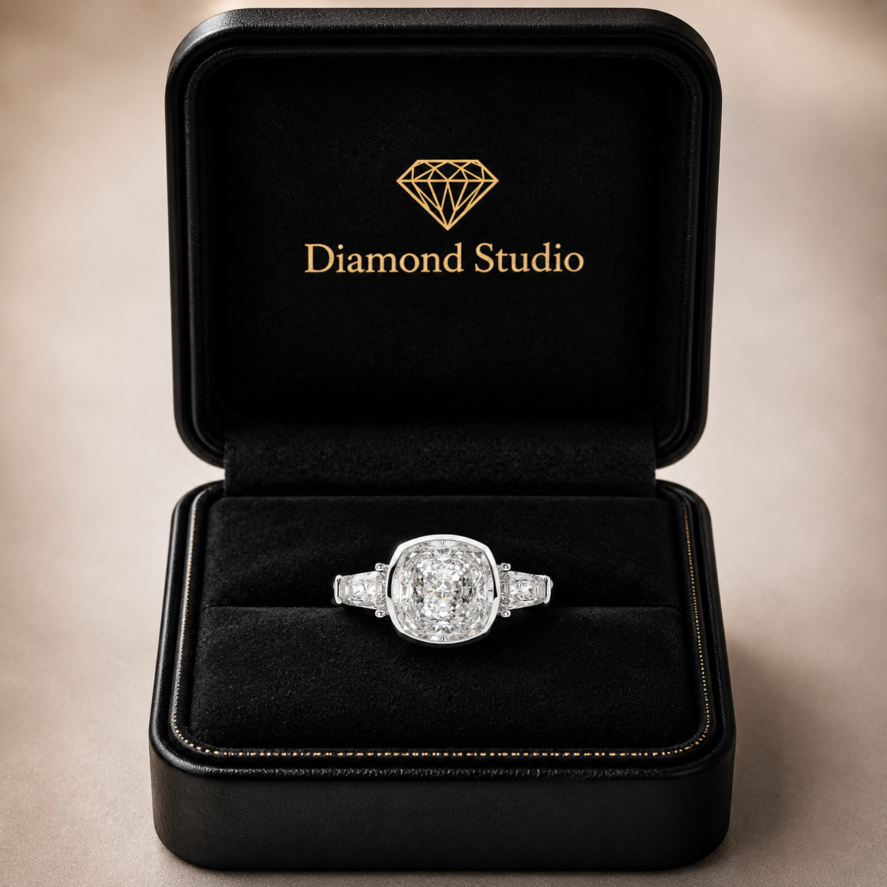 Emilia 3.5 Carat Cushion Cut Trilogy 3 Stone Engagement Ring