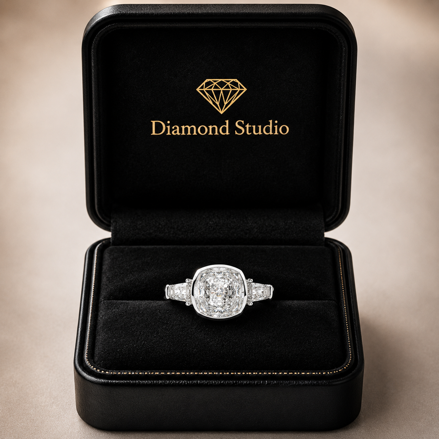 Emilia 3.5 Carat Cushion Cut Trilogy 3 Stone Engagement Ring