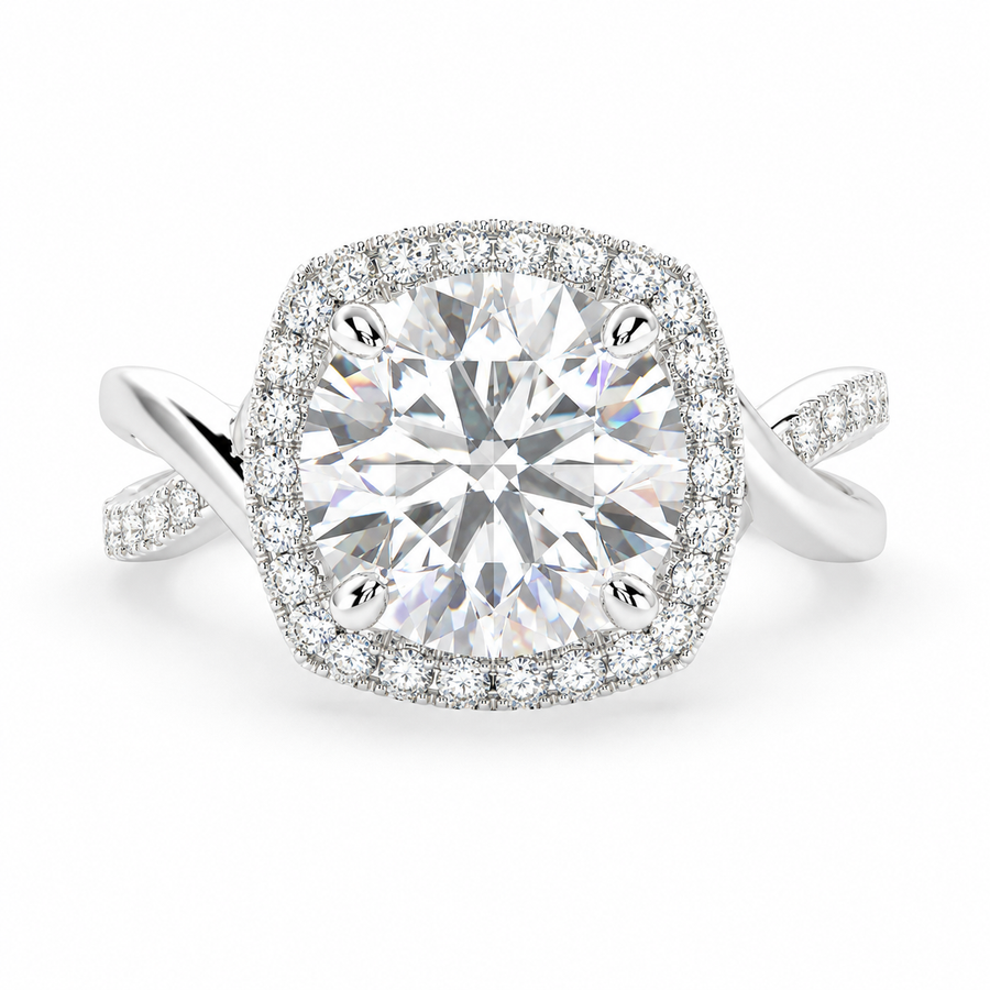 Celestina 1.35 Carat Round Cut Halo Pave Split Shank Engagement Ring