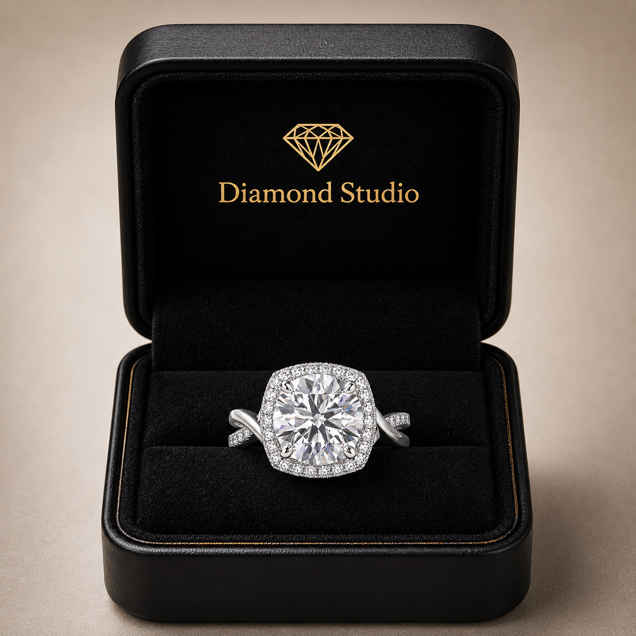 Celestina 1.35 Carat Round Cut Halo Pave Split Shank Engagement Ring