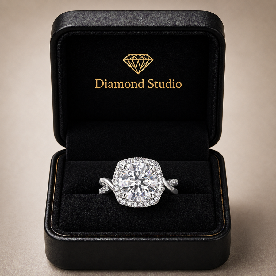 Celestina 1.35 Carat Round Cut Halo Pave Split Shank Engagement Ring