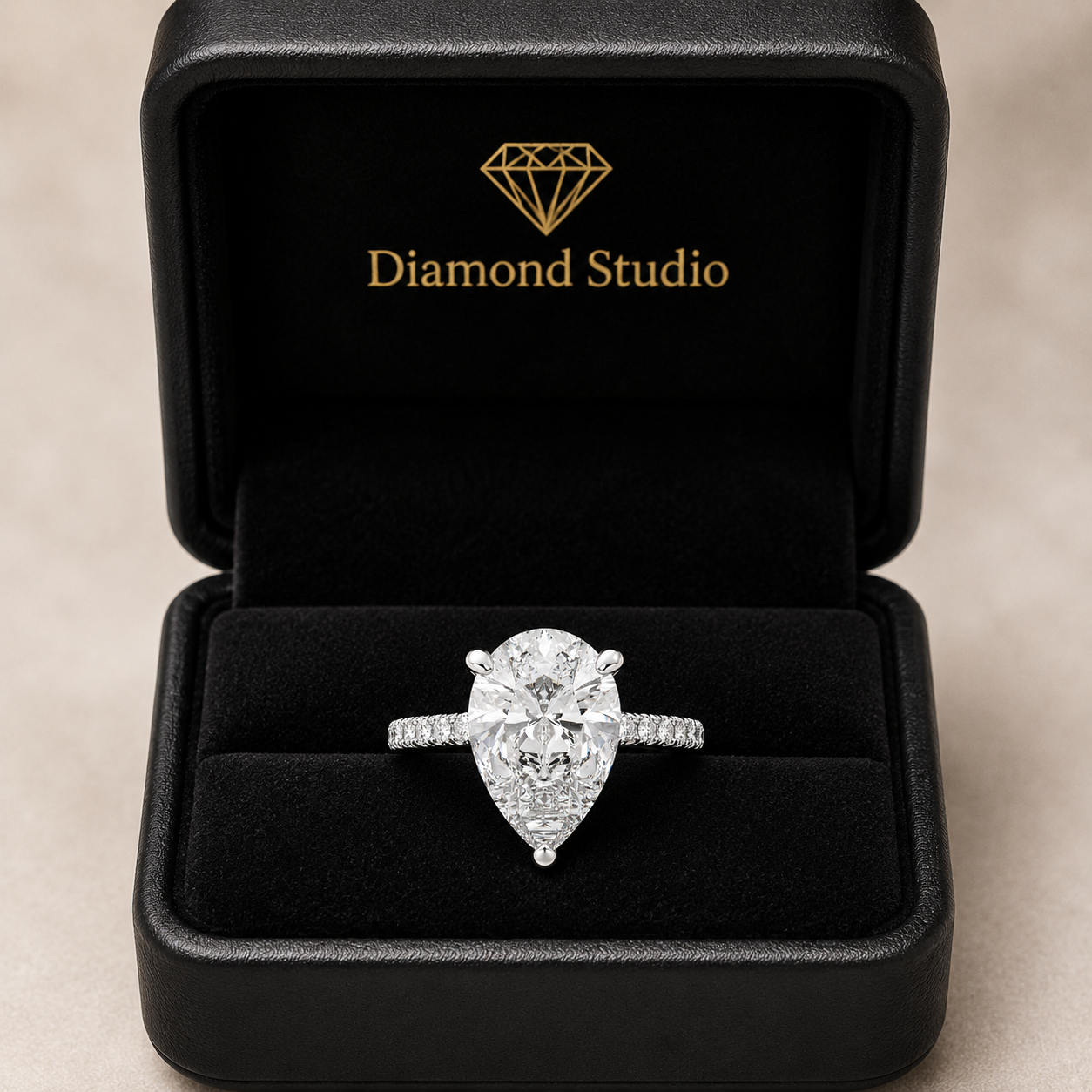 Ginevra 3.2 Carat Pear Cut Tapered Engagement Ring