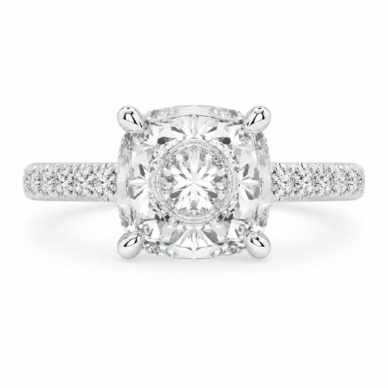 Ginevra 3.2 Carat Cushion Cut Tapered Engagement Ring