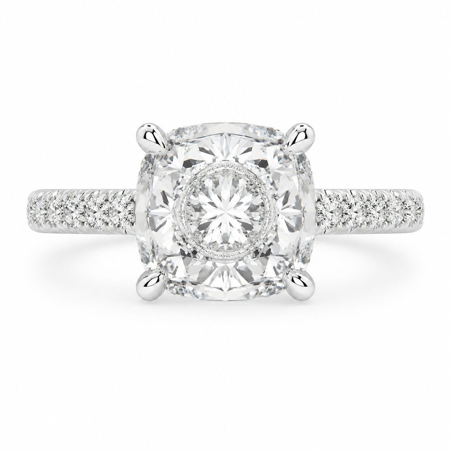 Ginevra 3.2 Carat Cushion Cut Tapered Engagement Ring