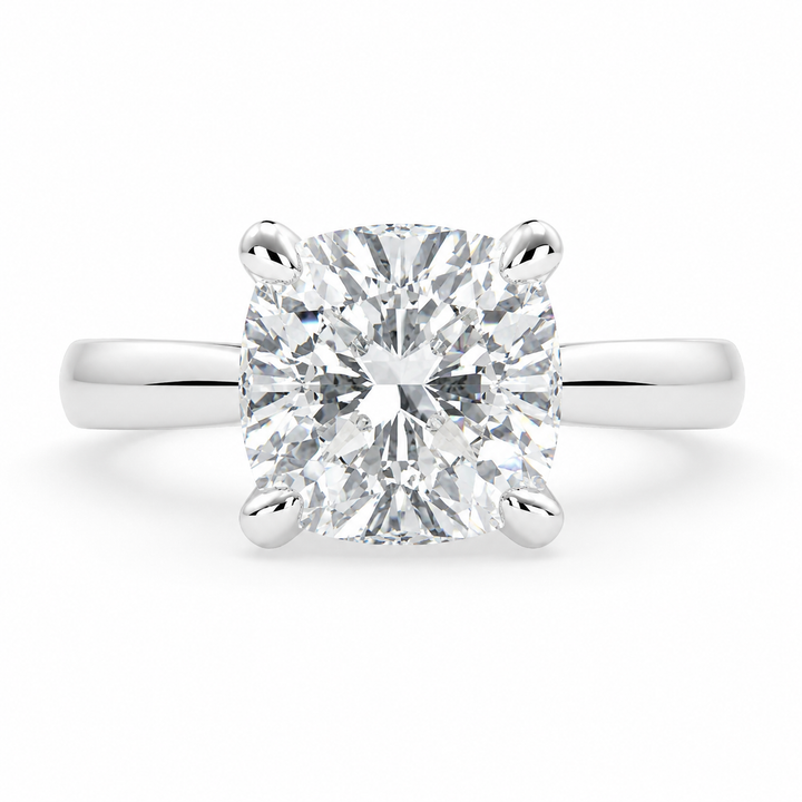 VS1 D Lab Grown Diamond Solitaire Cushion Ring