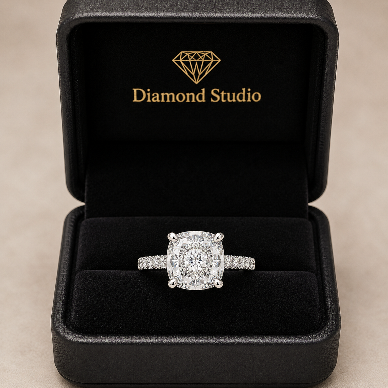 Ginevra 3.2 Carat Cushion Cut Tapered Engagement Ring
