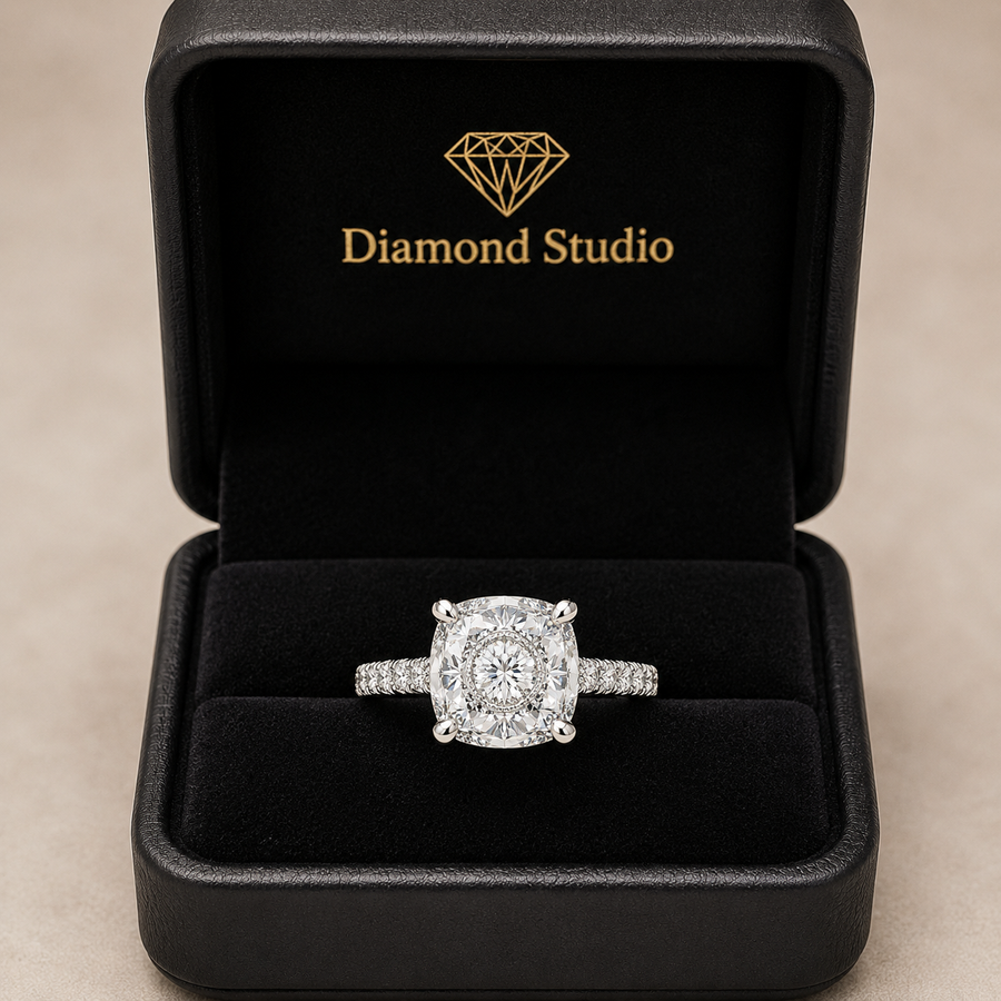 Ginevra 3.2 Carat Cushion Cut Tapered Engagement Ring