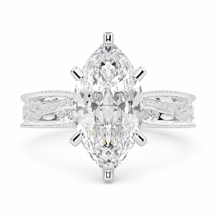 Nadia  Pear Cut Pave Milgrain Engagement Ring