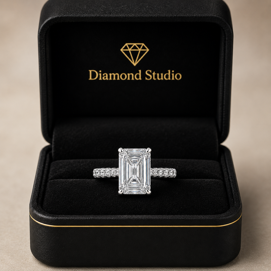 Ginevra 4.2 Carat Emerald Cut Tapered Engagement Ring