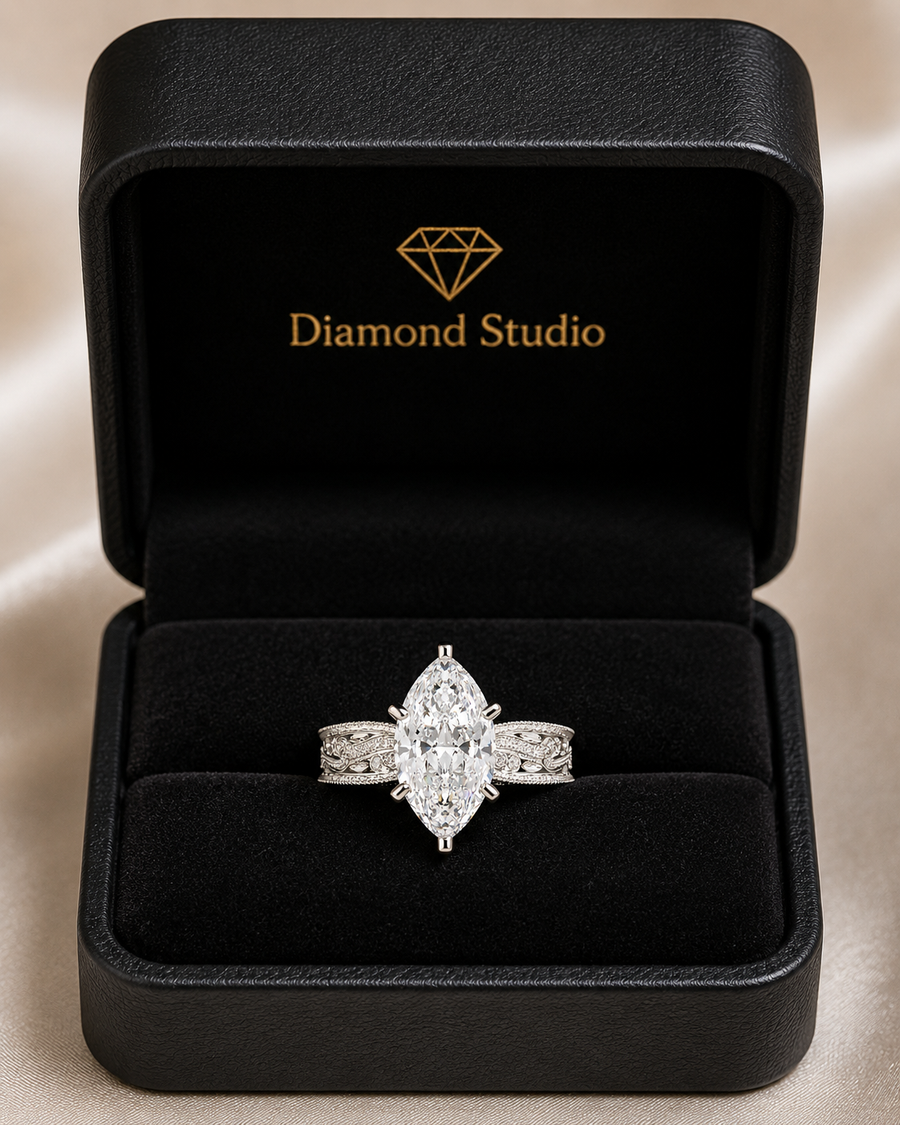 Nadia 2.15 Carat Marquise Cut Pave Milgrain Engagement Ring