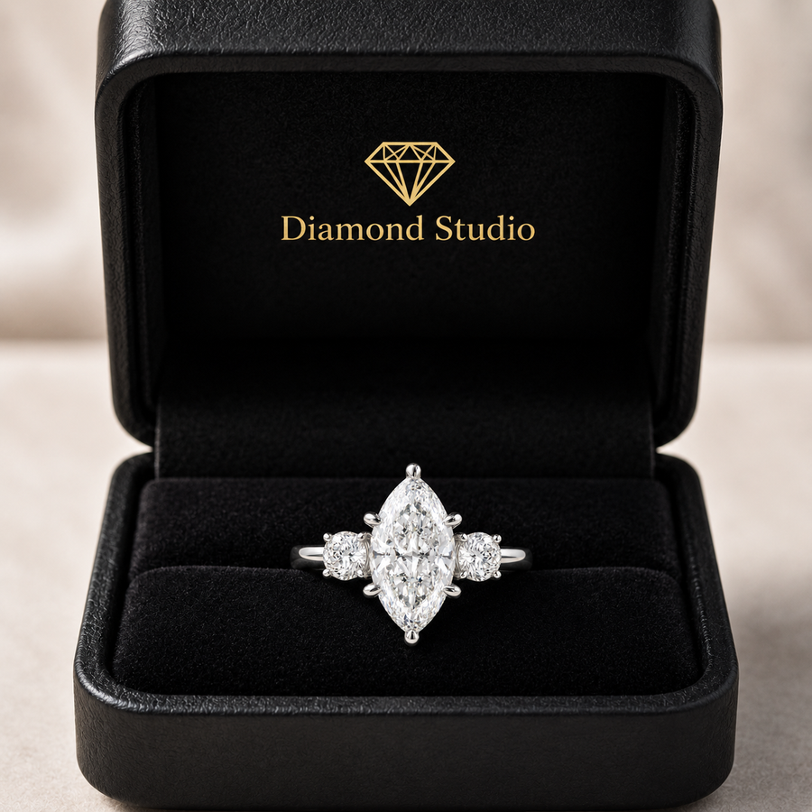 Hana 2.2 Carat Marquise Cut 3 Stone Engagement Ring