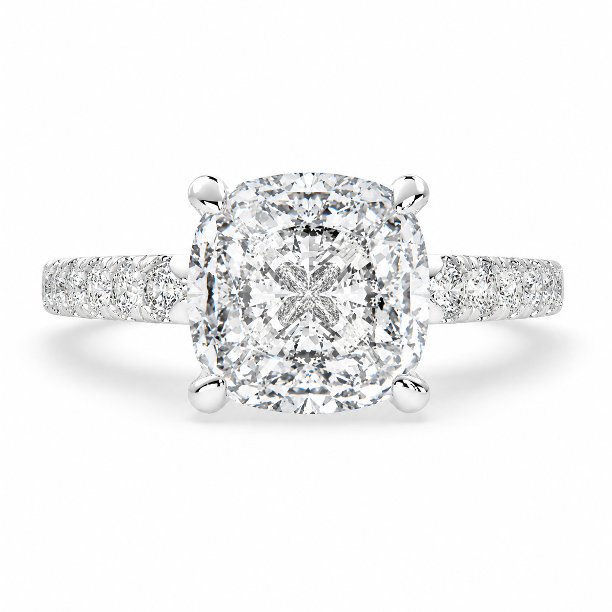 Karina 3.3 Carat Cushion Cut Pave 6 Prong Engagement Ring