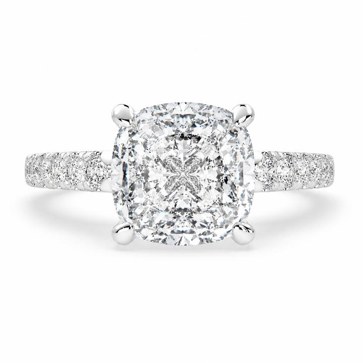 Karina 3.3 Carat Cushion Cut Pave 6 Prong Engagement Ring