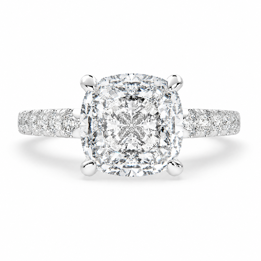 Karina 3.3 Carat Cushion Cut Pave 6 Prong Engagement Ring