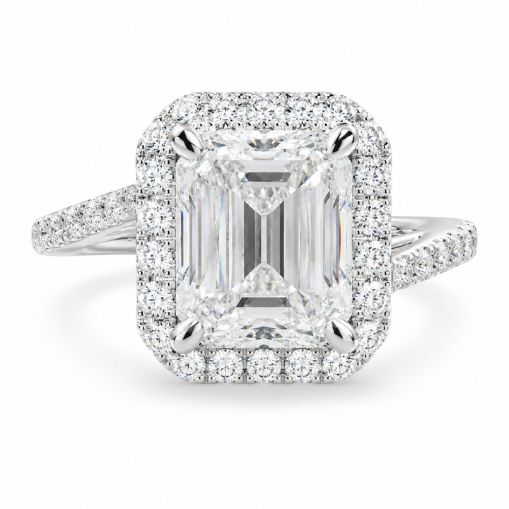Paloma 4.35 Carat Emerald Cut Pave Halo Engagement Ring