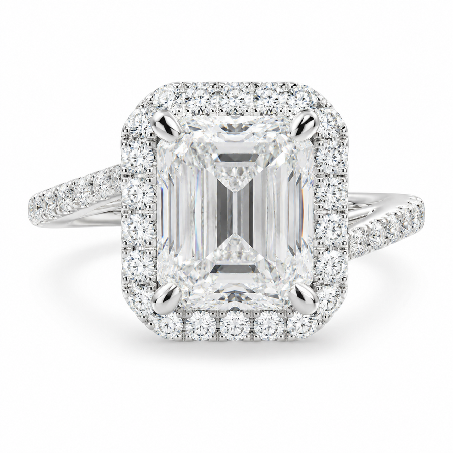 Paloma 4.35 Carat Emerald Cut Pave Halo Engagement Ring
