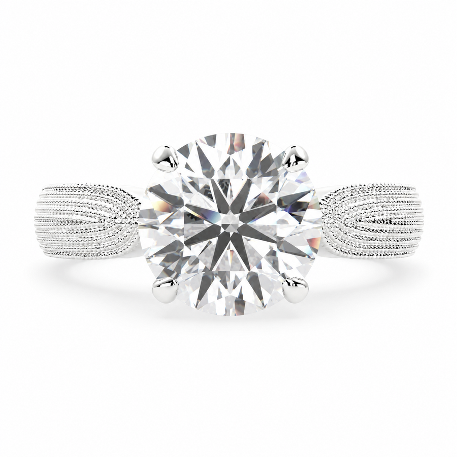 Valentina 1 Carat Round Cut Solitaire Tapered Milgrain Engagement Ring