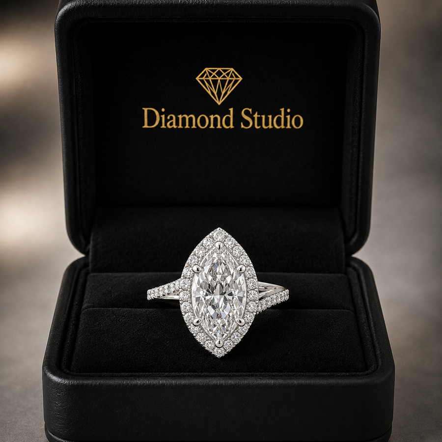 Paloma 3.35 Carat Marquise Cut Pave Halo Engagement Ring