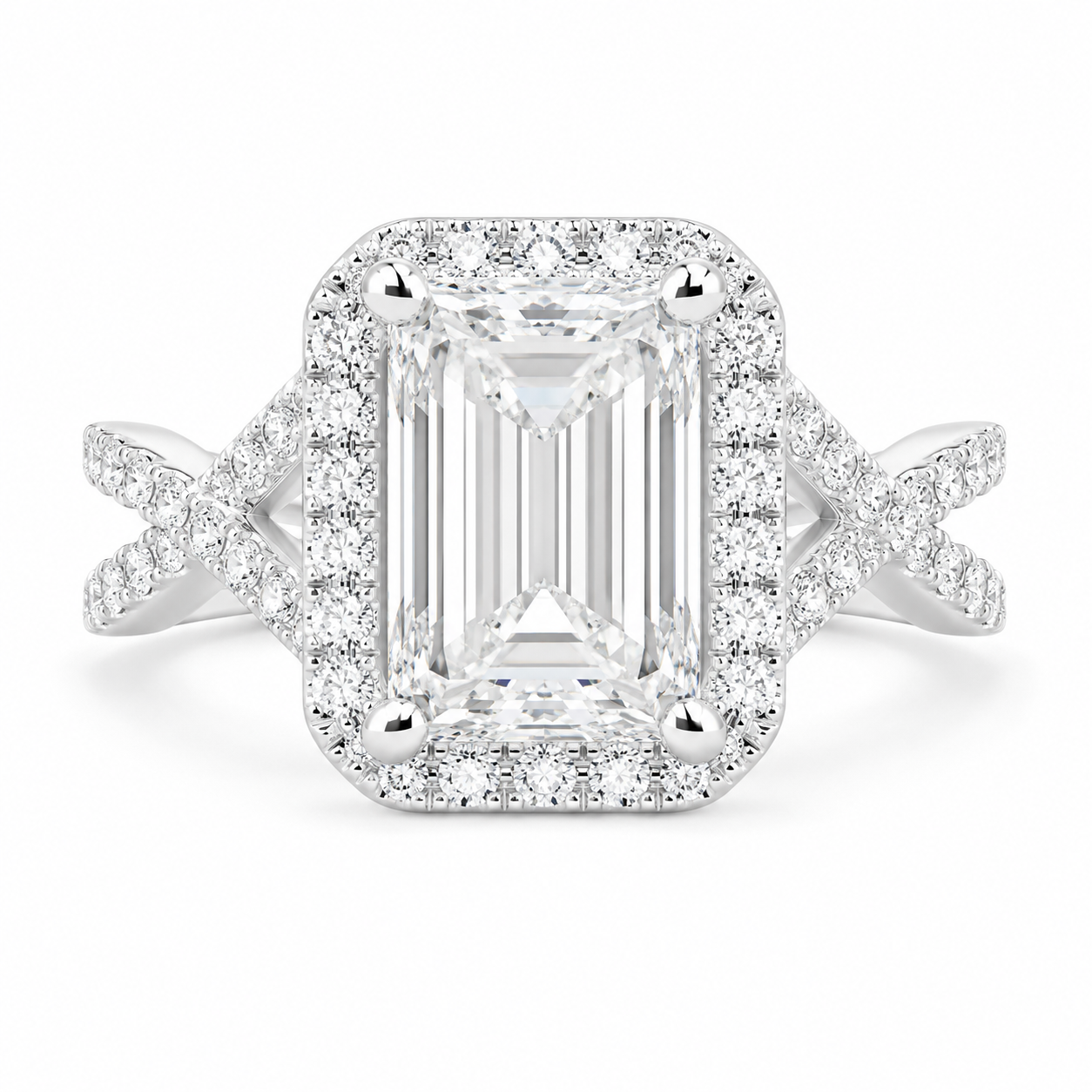 Ophelia 2.35 Carat Radiant Cut Pave Halo Split Shank Engagement Ring