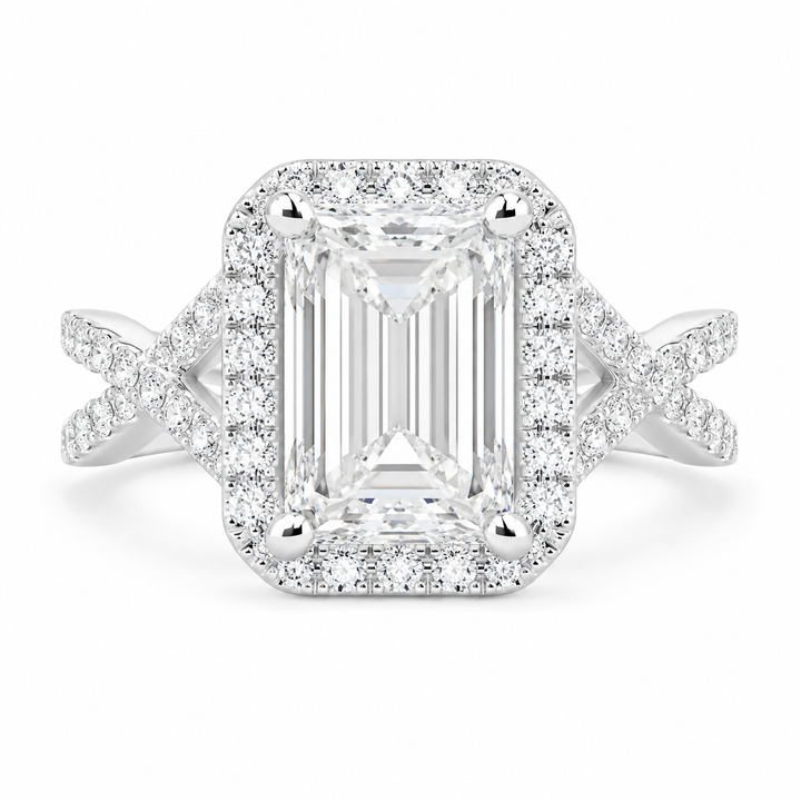 Ophelia 2.35 Carat Radiant Cut Pave Halo Split Shank Engagement Ring