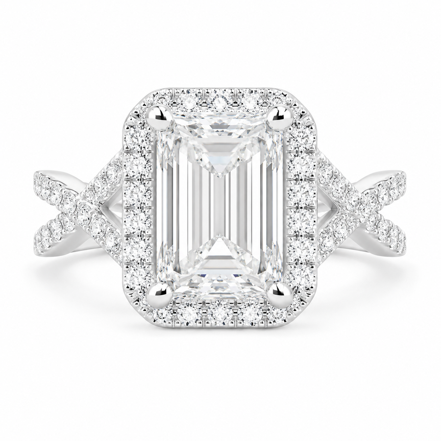 Ophelia 2.35 Carat Radiant Cut Pave Halo Split Shank Engagement Ring