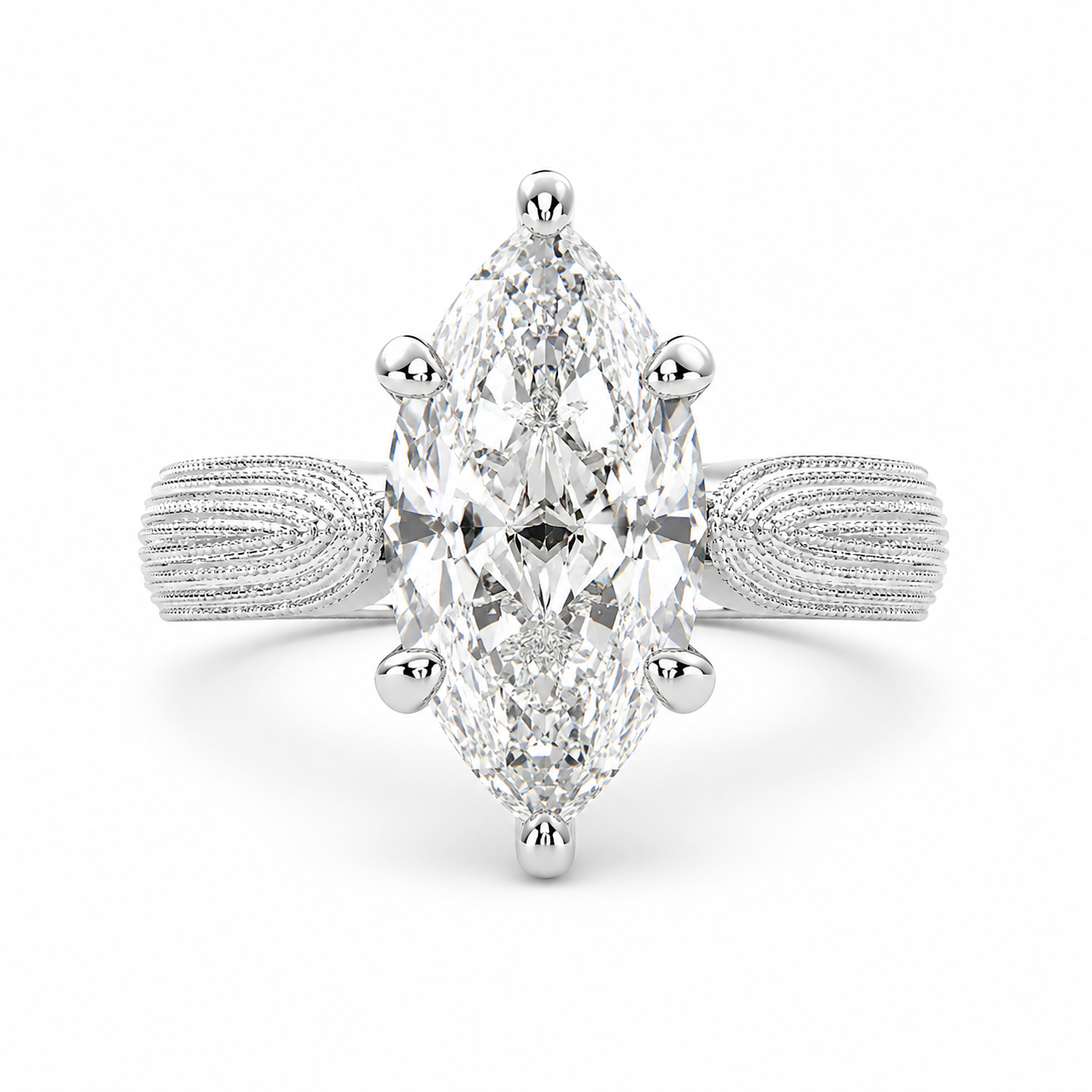 Valentina 1 Carat Marquise Cut Solitaire Tapered Milgrain Engagement Ring