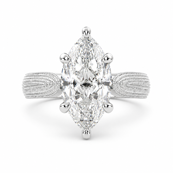 Valentina 1 Carat Marquise Cut Solitaire Tapered Milgrain Engagement Ring