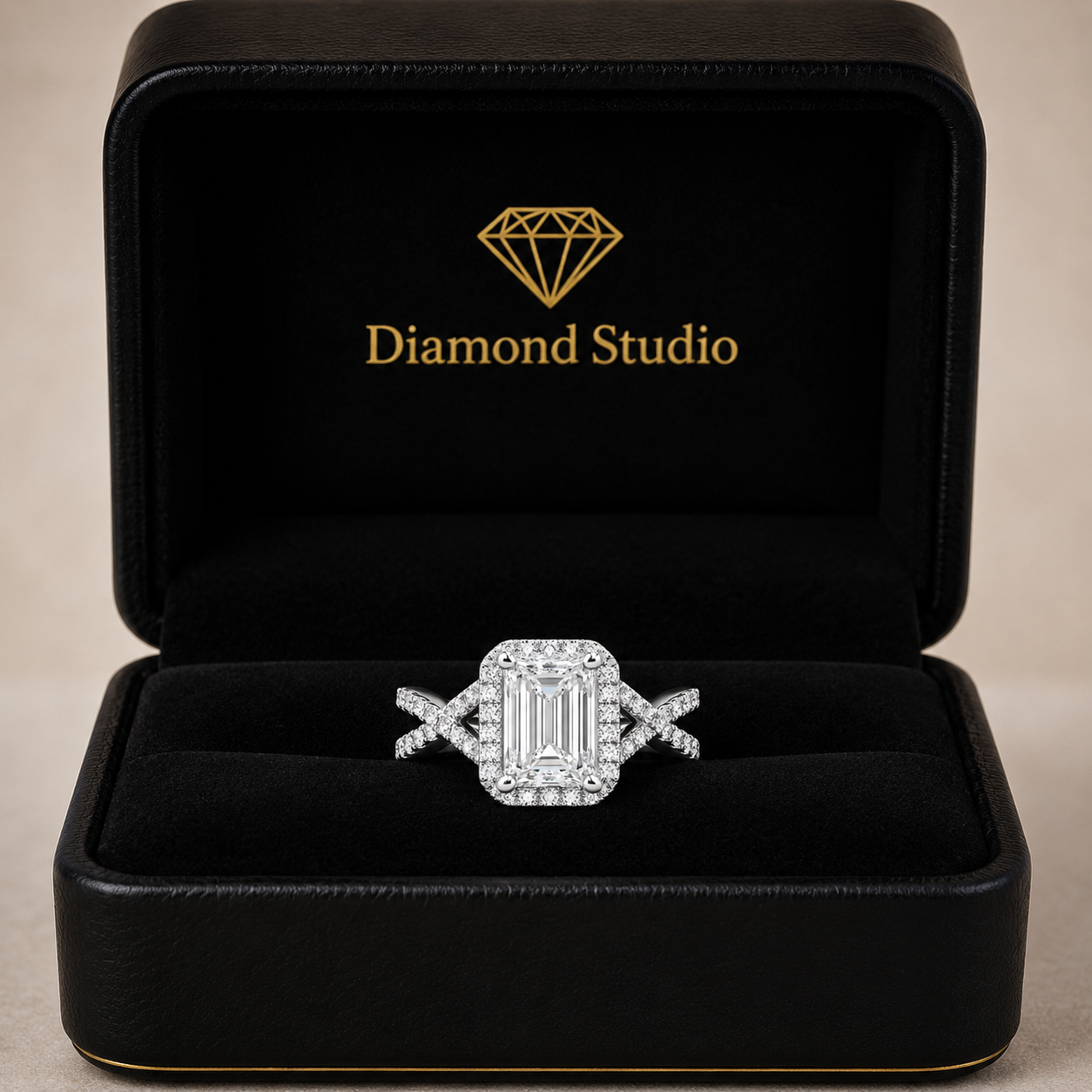 Ophelia 2.35 Carat Radiant Cut Pave Halo Split Shank Engagement Ring
